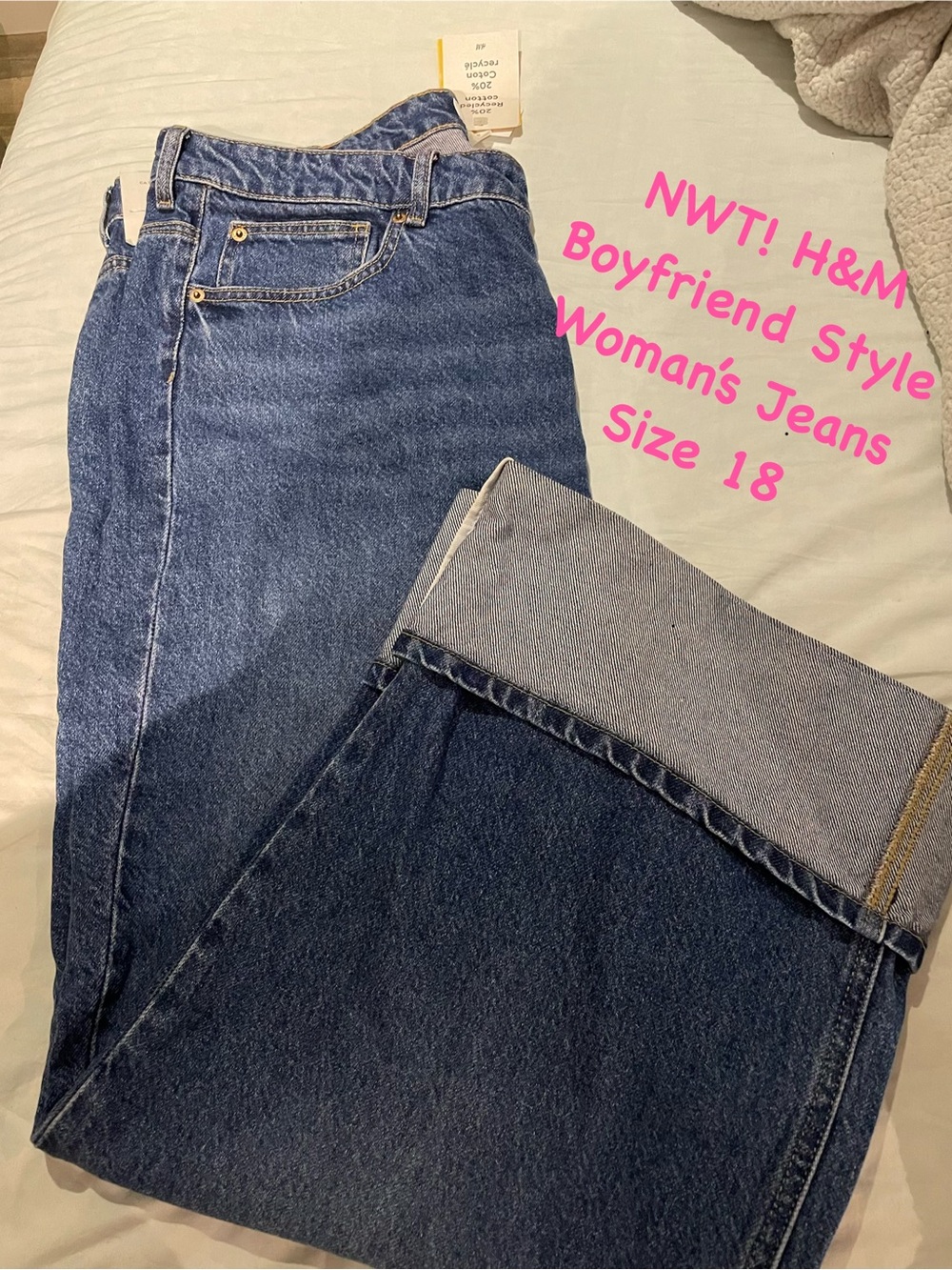 NWT H&M Boyfriend Cropped Style Jeans - Women's Size 18 (Dark Wash)